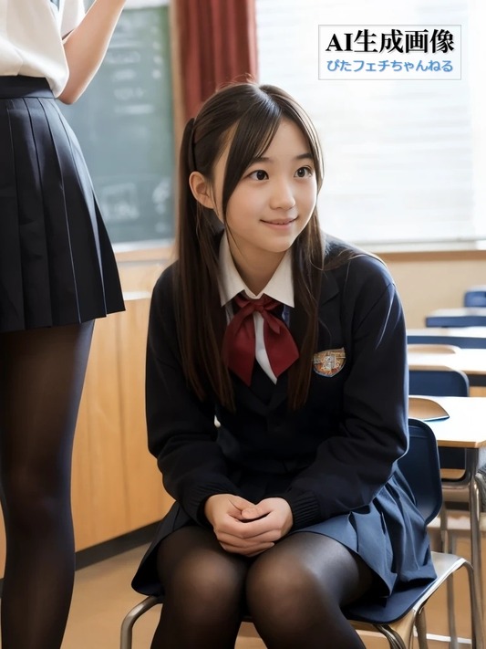 【黒ストJK】学校の教室で撮影された黒タイツ女子校生ちゃんの三次風画像 part3【AI画像】のトップ画像