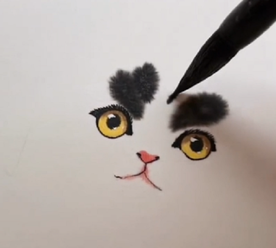 「ふわふわなネコ」を水墨画のように描くアートが素晴らしい！（2つの動画）