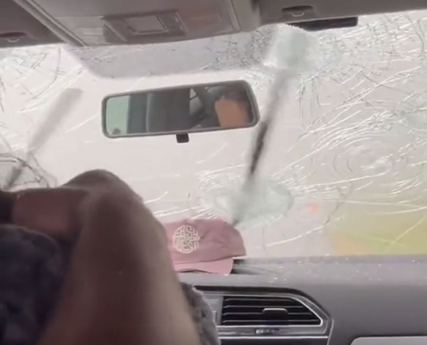 カナダでグレープフルーツ大の雹が降り車の中で耐える恐怖の映像！