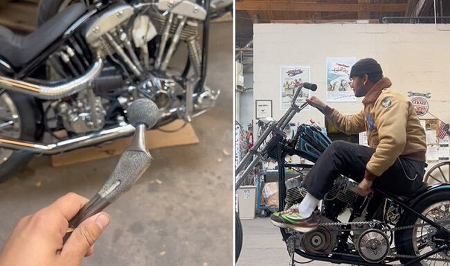 バイカーが死んだお婆ちゃんのチタン製の人工関節を使いシフトレバーにしてみた！ｗ