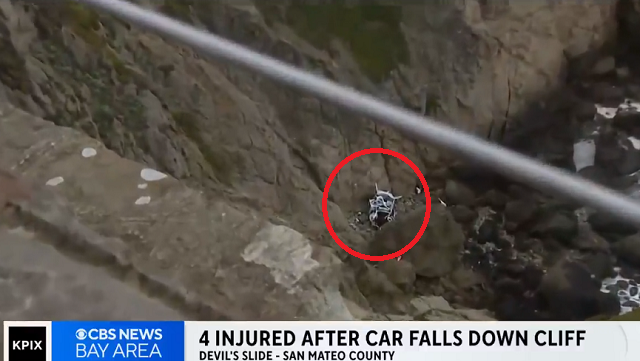 テスラ車が９１メートルの崖から転落し、4人の家族が奇跡的に助かった！！