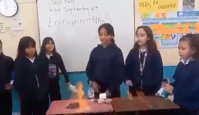 小学校の理科の実験で子供の体に火が燃え移りパニックに！