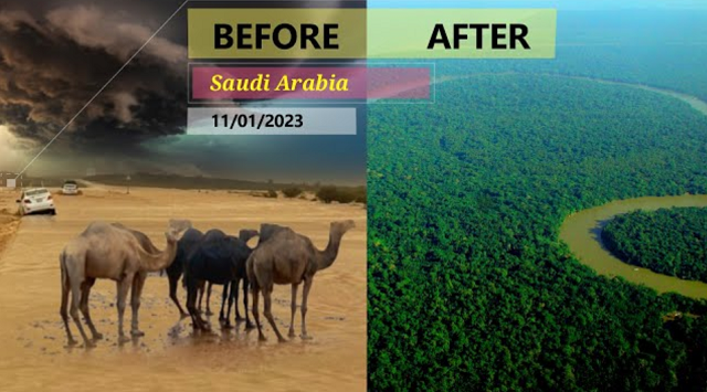 サウジアラビアの砂漠が緑のオアシスに様変わりする奇跡が起きたようです！