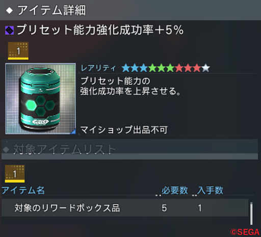 プリセット能力強化成功率