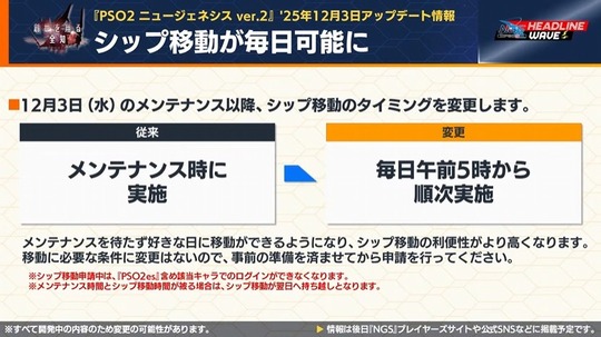 シップ移動が毎日可能に