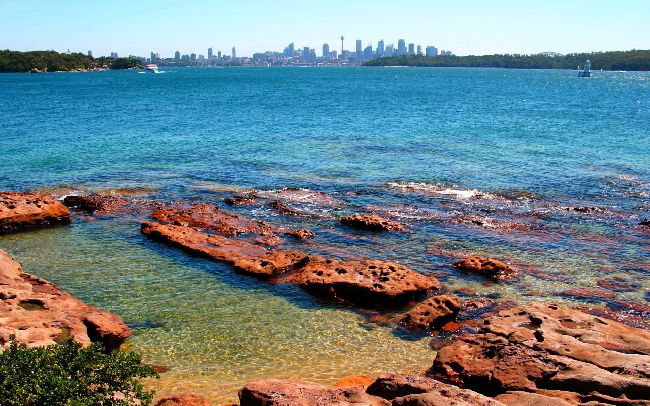 オーストラリア シドニーの街が見えるビーチ 壁紙用写真 壁紙写真pimix