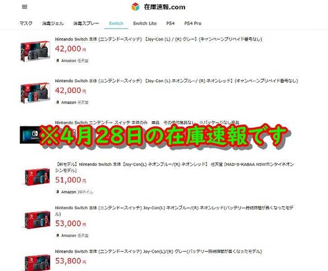 Com 在庫 switch 速報