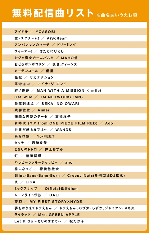 スイッチカラオケ2025年10月間無料キャンペーン曲リスト