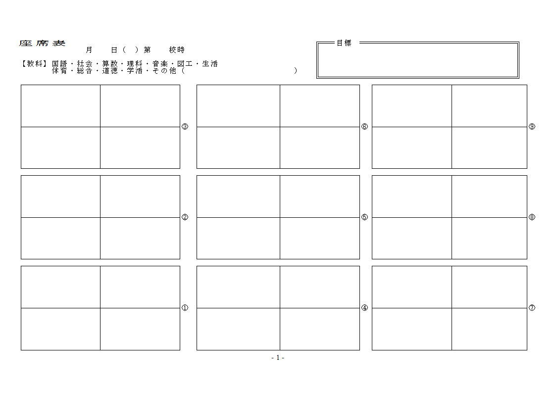 座席表9班用 教師側から見たところ 日々の授業に使う 柴田克美教育大全集
