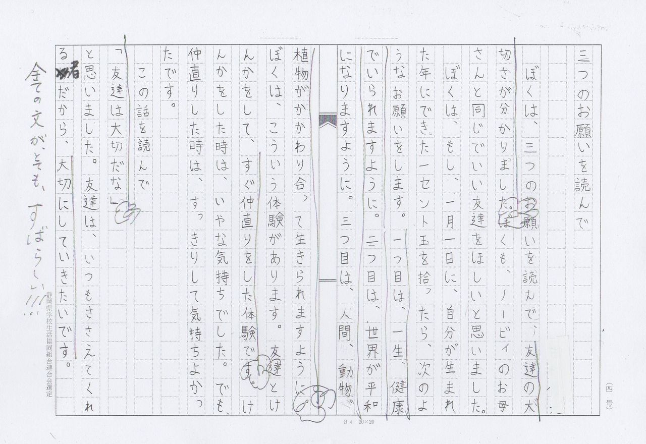 4年 三つのお願い感想文 を書かせるには原稿用紙1枚 柴田克美教育大全集