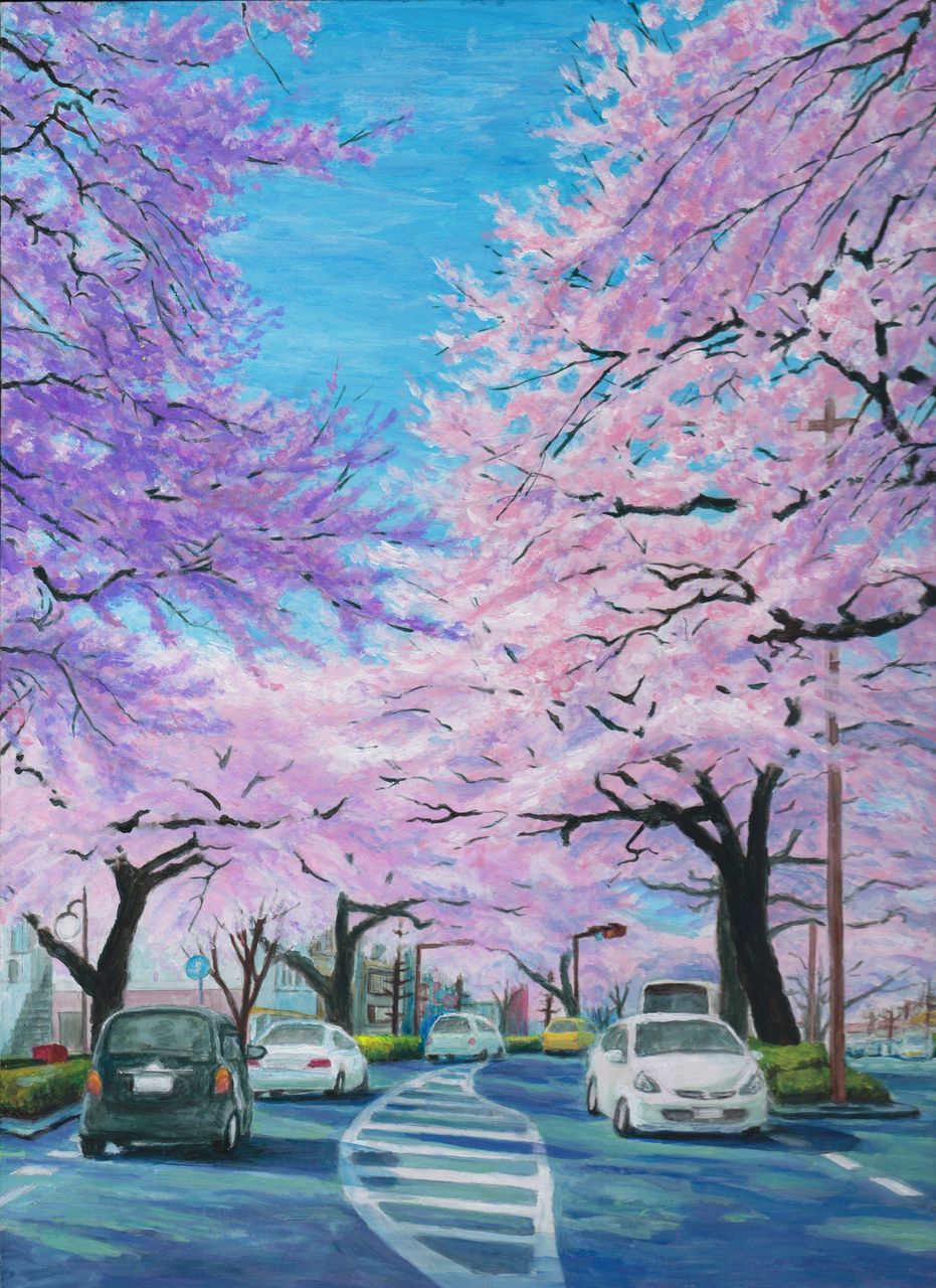 ベニヤ板に不透明絵具ガッシュで描く茨城と福島の景色 花 ピノ子の庭