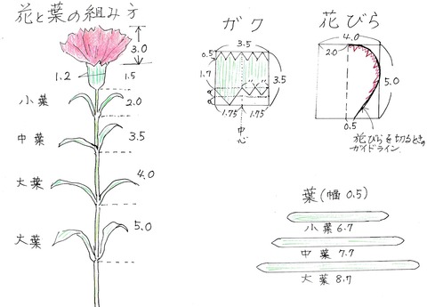 20190911カーネーション型紙と花の組み方