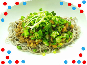 なめこオクラ納豆のねばねばそば★