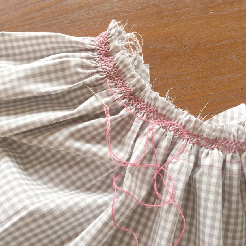 ギンガムチェックにスモッキング刺繍 Mon Journal