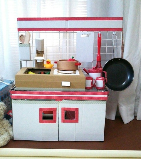 段ボールや空き箱で作った 手作りおもちゃ キッチンセット 子どもと仕事と子育てと病気とわたし