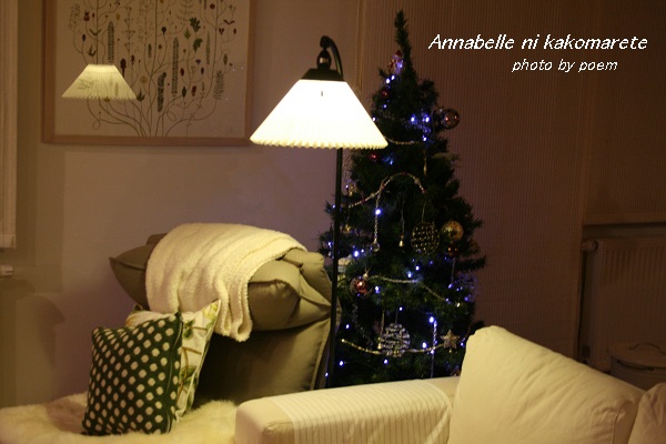 夜のクリスマスツリーとライト