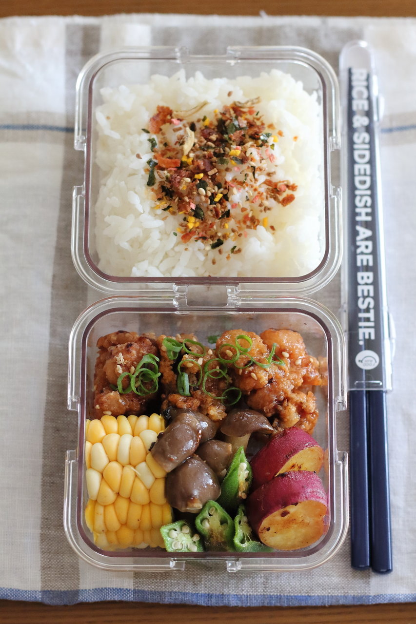 唐揚げや野菜のバター焼き弁当 小魚ふりかけでカルシウムup ぽかぽかびより レシピ 作り方 コツ Powered By ライブドアブログ