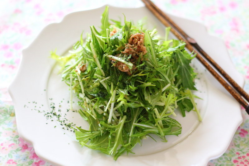 ツナ缶の油の栄養価 それを活用した 水菜シャキシャキサラダ レシピ ぽかぽかびより レシピ 作り方 コツ Powered By ライブドアブログ