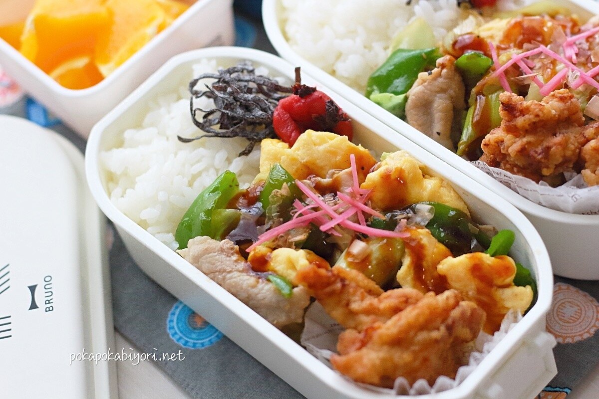 肉野菜炒めの簡単弁当｜唐揚げは以前作ったときに冷凍しておいたもの : ぽかぽかびより (レシピ＆作り方・コツ) Powered By ライブドアブログ