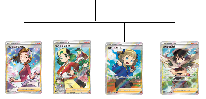 ポケカ女性srサポート人気投票第7回 アロマなおねえさんvsモノマネむすめvsスクールガールvsヒガナの決意 ポケカ研究所ブログ
