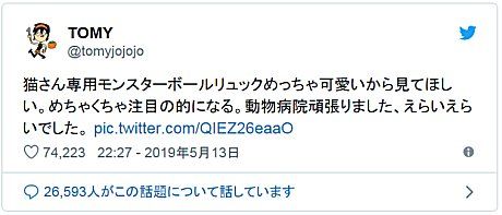 ポケモンガオーレマスターへの道 飼い猫用の モンスターボールリュック がカワイイと話題に