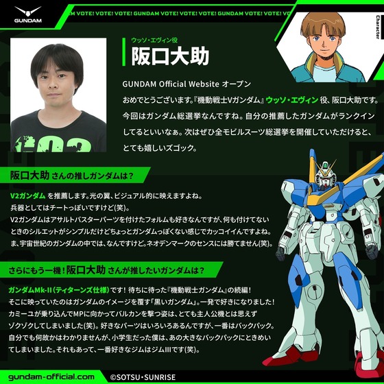 『機動戦士Vガンダム 』ウッソ・エヴィン役の阪口大助さんの“推しガンダム”