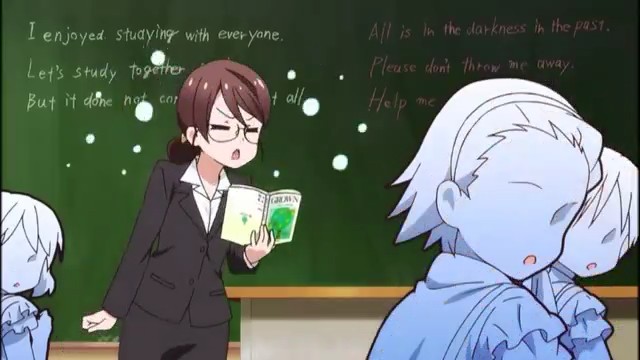 がっこうぐらし 第1話で黒板に書かれている英文を訳すと悲しくなる これはそういう事か ポンポコにゅーす ファン特化型アニメ感想サイト