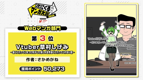 【次にくるマンガ大賞】Webマンガ部門3位『Vtuber草村しげみ