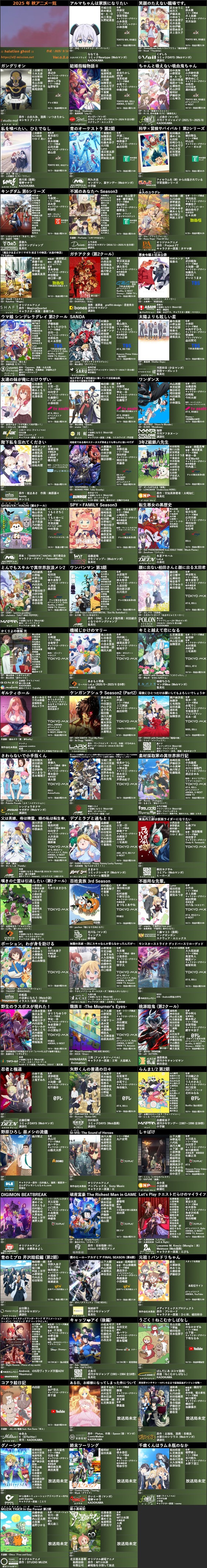 2025年秋アニメ一覧