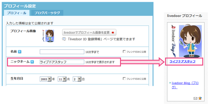 「livedoor プロフィール」のブログパーツ