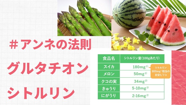 ＃アンネの法則■グルタチオンを増やす10の習慣。シトルリンとアルギニンの血管拡張作用が睡眠を助ける？