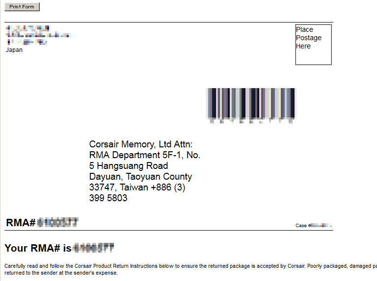 Corsair Memory Inc 製の永久保証メモリのrmaサービスを申請してみた わら半紙