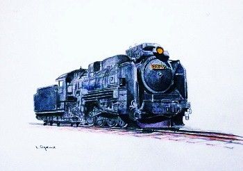 蒸気機関車　C60105 絵画　水彩画？ 蒸気機関車 C60105 絵画 水彩画？ - メルカリ
