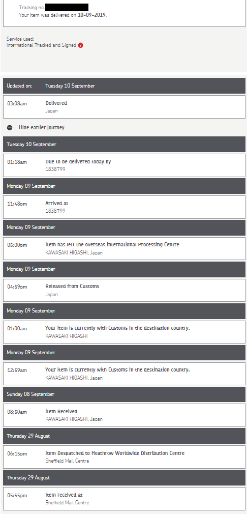イギリスのショップからroyal Mailで個人輸入した際の郵便追跡 駄文置場