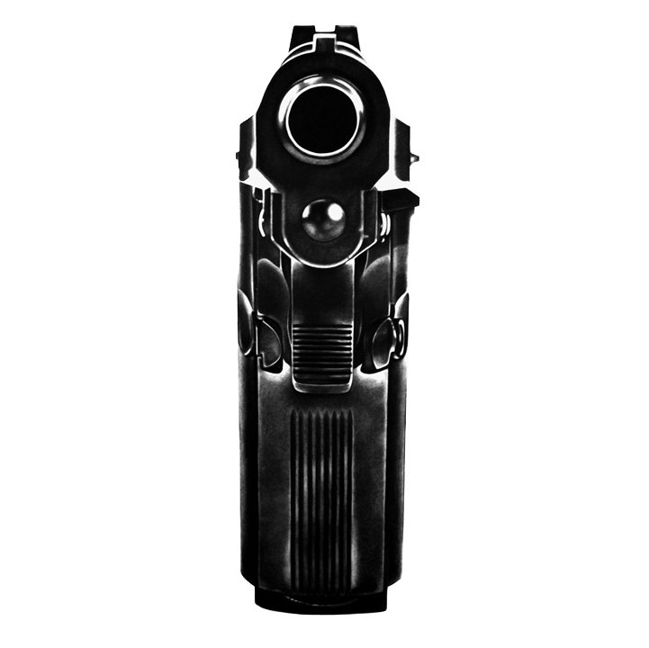 向けられた銃口 銃口を向けられたらと想像できるくらいのリアリティー ハイパーリアルな木炭で描かれた銃の銃口 ジャポンタ