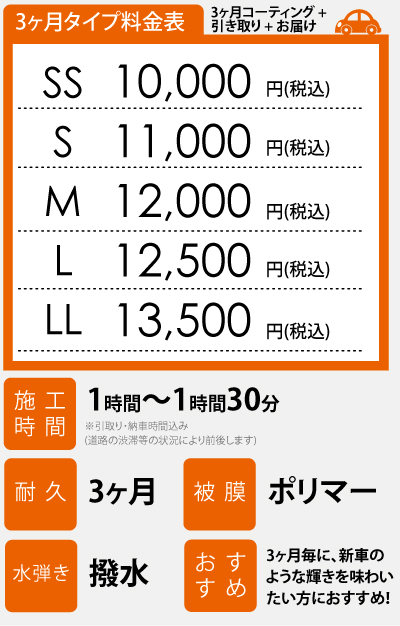 3ヶ月タイプ料金表