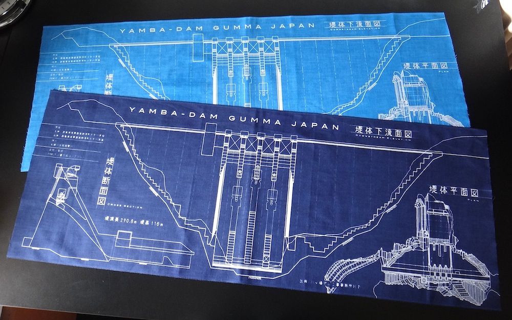 ダム設計図面 青焼き 風てぬぐい マニアパレル Maniapparel