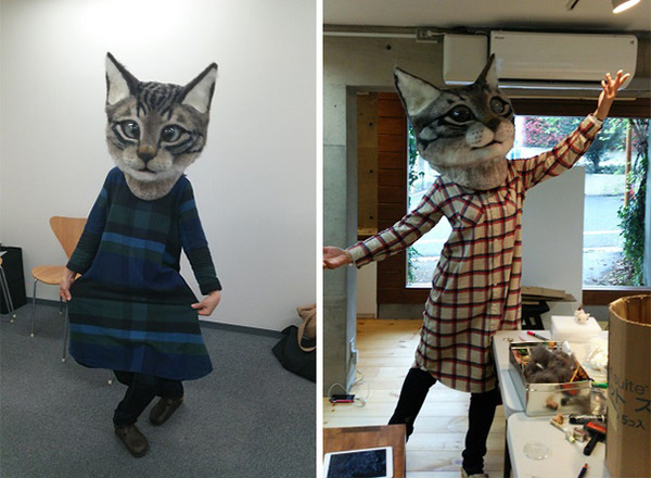 羊毛フェルトで作られた巨大でリアルな猫型マスク3
