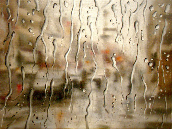 雨に濡れた車のフロントガラスから覗く世界を油絵で表現 (6)