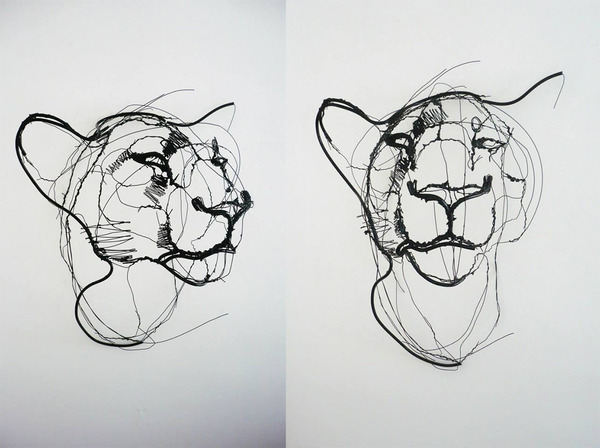 クロッキーみたい！ワイヤーをねじって描写される動物彫刻 (7)