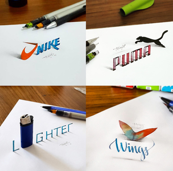 紙上の文字が立体的に 3dカリグラフィー Calligraphy 紙上の文字が立体的に 3dカリグラフィー Calligraphy