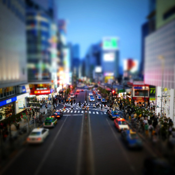 ミニチュアジオラマ風の東京の写真 チルトシフトで撮影された東京の風景