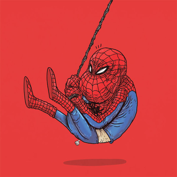 Spiderman is doing feebly trapeze