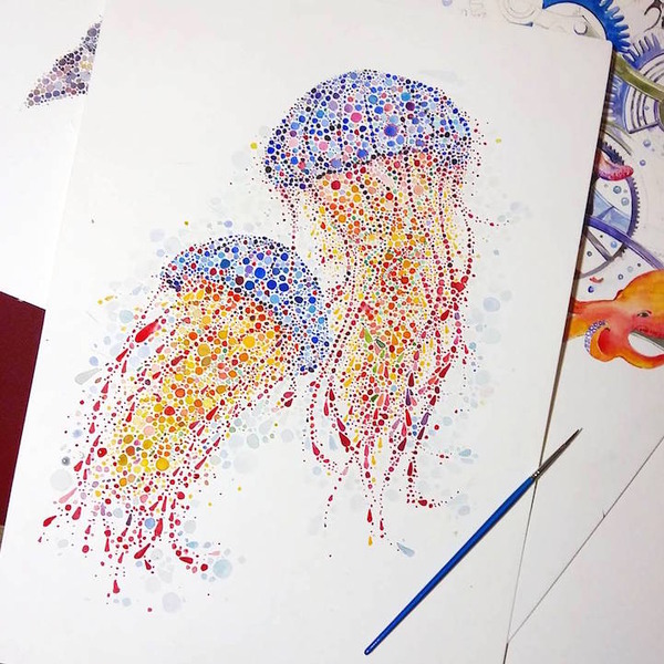 超カラフルな動物の水彩画 色とりどりの点によって描かれる 超カラフルな動物の水彩画 色とりどりの点によって描かれる