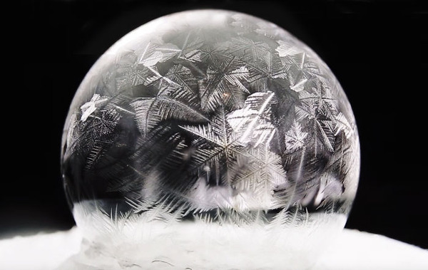 氷点下でシャボン玉が結晶化する動画と画像 (2)