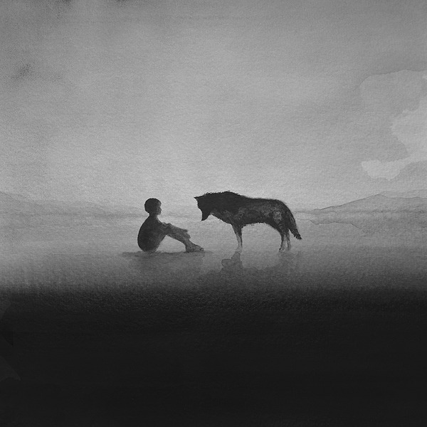 動物と少年のモノクロ絵画 Elicia Edijanto (4)