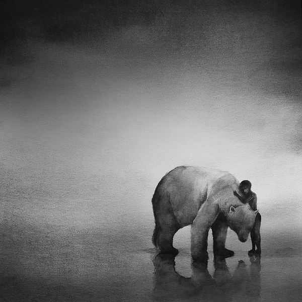 動物と少年のモノクロ絵画 Elicia Edijanto (8)