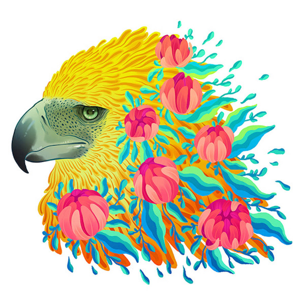 花で彩られた絶滅危惧種の動物の色鮮やかなイラスト