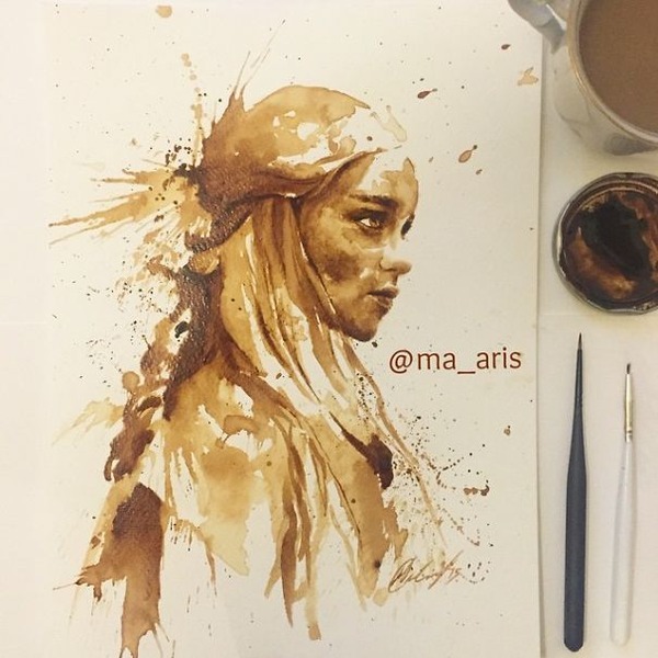 コーヒーで描かれた絵画イラスト 珈琲画 コーヒー画 コーヒーだけに良い味