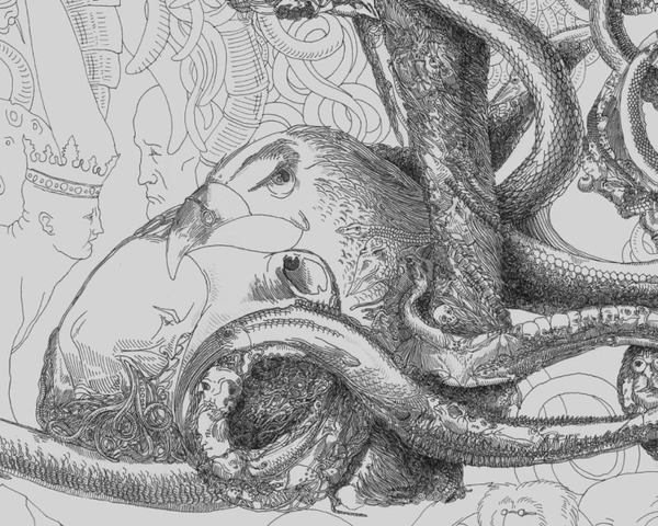 イラストの中にイラスト 数百の小さなイラストで描かれる壮大な絵画作品 イラストの中にイラスト 数百の小さなイラストで描かれる壮大な絵画作品